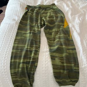 Aviator nation, camo sweatpants with lightning bolt